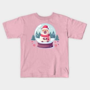 Festive Capybara in a Snow Globe Xmas Cheer Kids T-Shirt